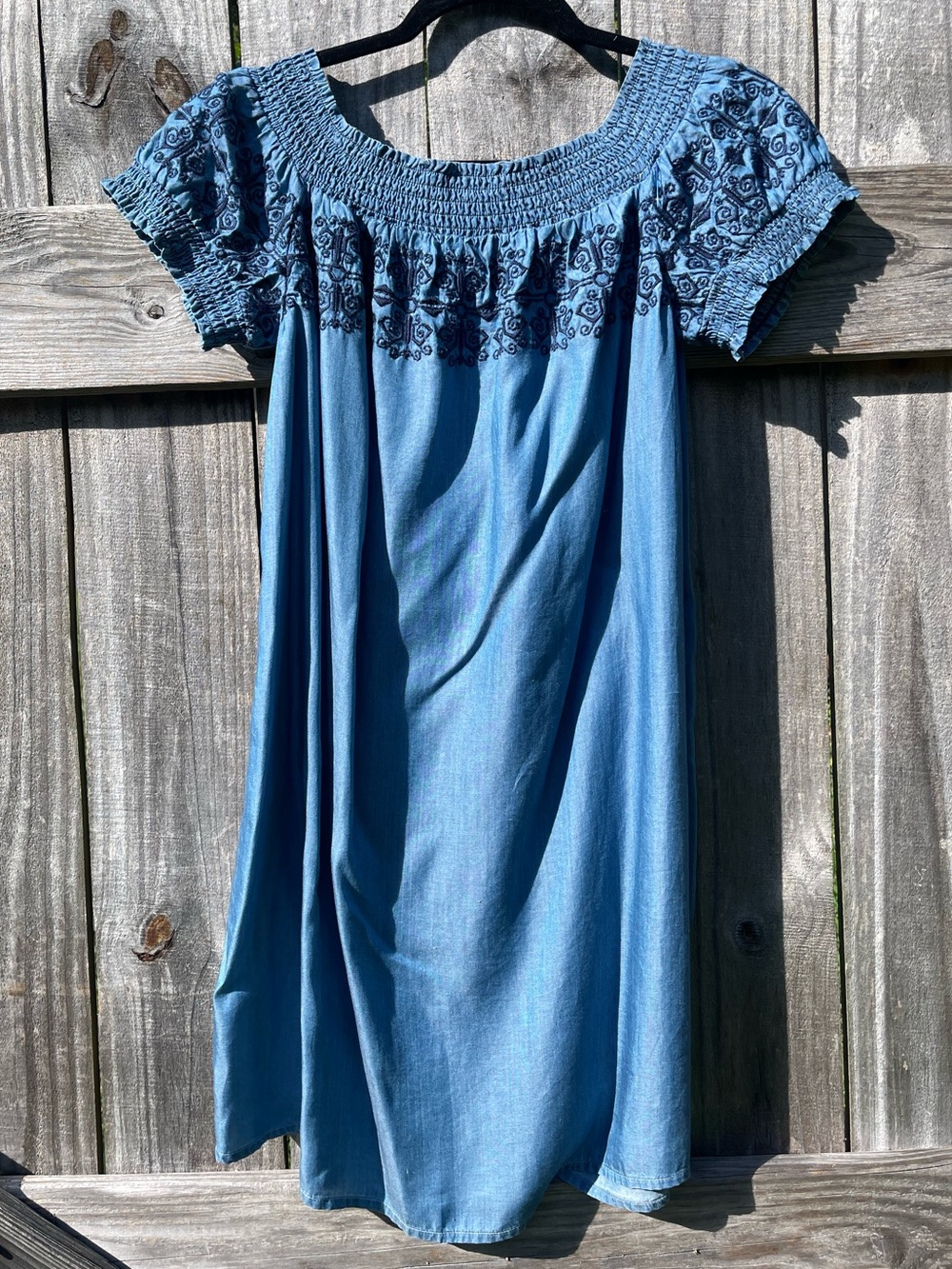 crown & ivy Denim Sryle Blue Smocked Mini Dress Size XS